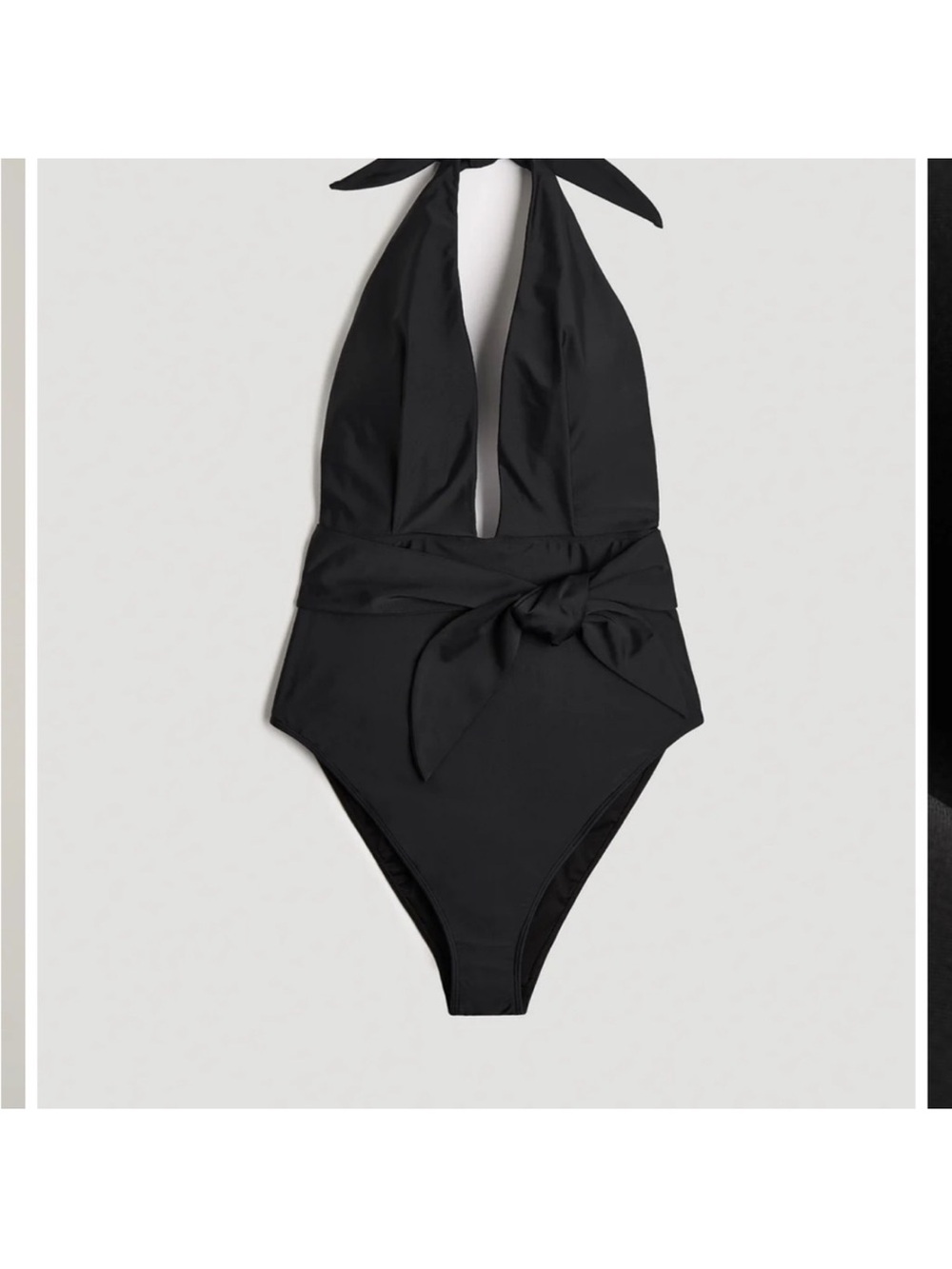 American Tall black one piece swimsuit black plunge neck size large Tall